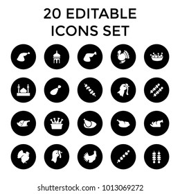 Turkey icons. set of 20 editable filled turkey icons such as chicken leg, chicken, meat leg, kebab. best quality turkey elements in trendy style.