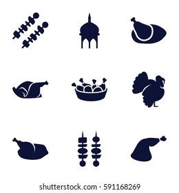 turkey icons set. Set of 9 turkey filled icons such as turkey, mosque, chicken leg, chicken, meat leg
