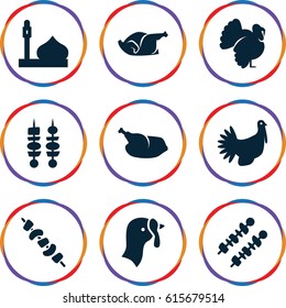 Turkey icons set. set of 9 turkey filled icons such as turkey, mosque, chicken