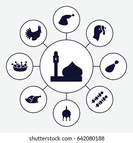 Turkey icons set. set of 9 turkey filled icons such as turkey, mosque, chicken leg, chicken, meat leg