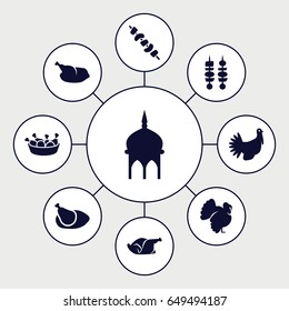 Turkey icons set. set of 9 turkey filled icons such as turkey, mosque, chicken leg, chicken
