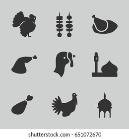 Turkey icons set. set of 9 turkey filled icons such as turkey, mosque, meat leg, kebab