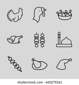 Turkey icons set. set of 9 turkey outline icons such as turkey, mosque, chicken leg, chicken, meat leg