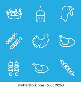 Turkey icons set. set of 9 turkey outline icons such as turkey, mosque, chicken leg, kebab