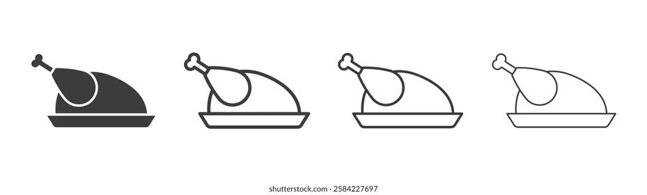 Turkey icons set. Liner outlined and flat black color