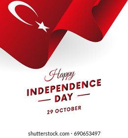 Turkey Independence Day. 29 October. Waving flag in heart. Vector illustration.