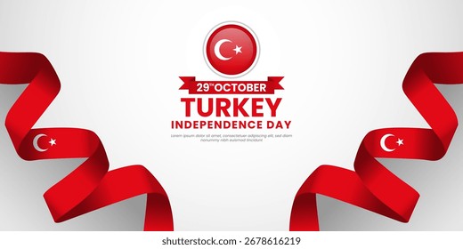 Turkey independence day banner background 29th october design element with waving ribbon flag