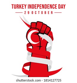 Turkey Independence Day design with Hand Gripping red and white ribbon vector Illustration.