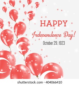 Turkey Independence Day Greeting Card. Flying Balloons in Turkish National Colors. Happy Independence Day Turkey Vector Illustration.