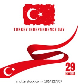 Turkey Independence Day with red ribbon and grunge Turkey flag design.