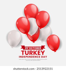Turkey Independence Day or Republic Day Square Banner Background with Balloons in Turkish National Colors