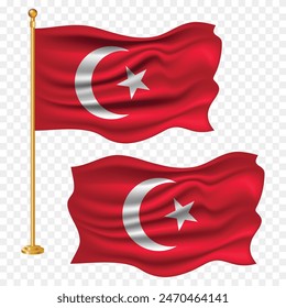 turkey independence day with Turkish national flag waving fabric illustration png element with pole emoji and clipart for celebration 