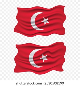 turkey independence day with Turkish national flag waving fabric illustration png element with pole emoji and clipart for celebration 