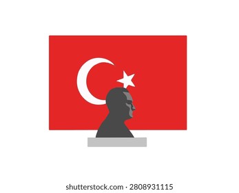 Turkey independence day vector with flag and bust statue.