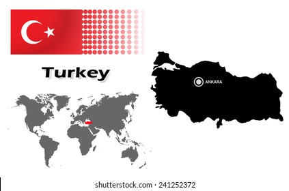 Turkey info graphic with flag , location in world map, Map and the capital ,Ankara, location.(EPS10 Separate part by part)