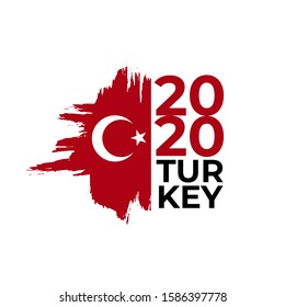 Turkey ink brush calligraphy cross turkish grunge flag. National  product 2020 new year. Rubber stamp icon isolated on white background. Vector illustration