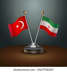 Die Türkei und Iran Tabellenflaggen Beziehung mit Gradientenhintergrund. Vektorillustration