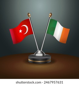 Turkey and Ireland table flags relation with gradient backgrund. Vector Illustration