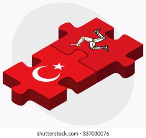 Turkey and Isle of Man Flags in puzzle isolated on white background