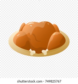 Turkey Isolated on Light Transparent Background. Baked Turkey on Plate. Vector Illustration.