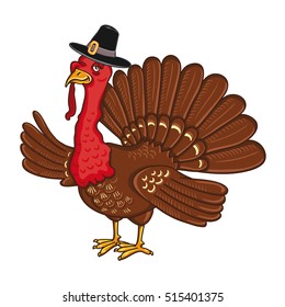 turkey isolated on the white background. Design element for Thanksgiving. Vector Illustration