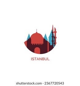 Turkey Istanbul cityscape skyline city panorama vector flat modern logo icon. Bosphorus region emblem idea with landmarks and building silhouettes