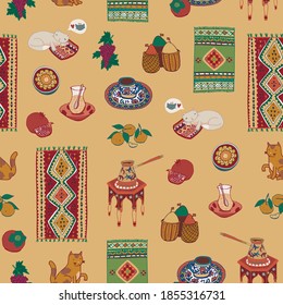 Turkey Istanbul culture objects seamless vector hand drawn pattern