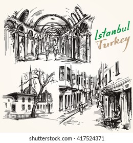 Turkey, Istanbul. Hand drawn collection. Grand Bazaar.