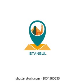 Turkey Istanbul map city pin point geolocation modern skyline shape pointer vector flat logo icon illustration