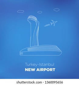 Turkey Istanbul new airport air control tower vector illustration isolated raalistic gradient background