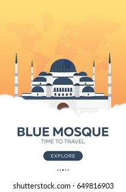 Turkey. Istanbul. Time to travel. Travel poster Vector flat illustration