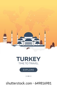 Turkey. Istanbul. Time to travel. Travel poster Vector flat illustration