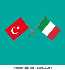 Turkey and Italy crossed flags.Language learning or travel concept