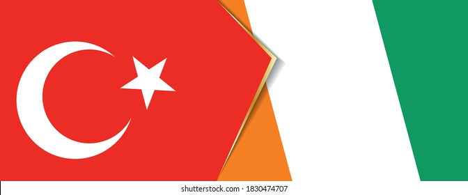Die Flaggen der Türkei und der Elfenbeinküste, zwei Vektorflaggen Symbol für Beziehung oder Konfrontation.