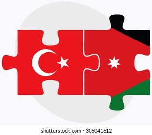 Turkey and Jordan Flags in puzzle isolated on white background