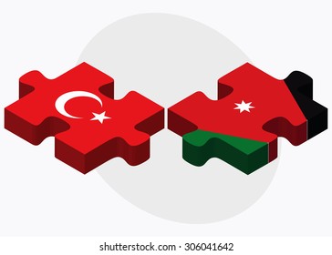 Turkey and Jordan Flags in puzzle isolated on white background

