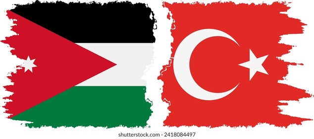 Turkey and Jordan grunge flags connection, vector