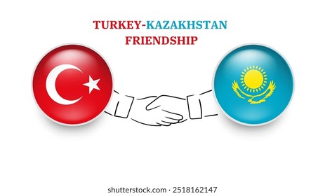 A Turquia e o Cazaquistão bandeiam em círculo com apertar a mão. A amizade entre a Turquia e o Cazaquistão. Bandeiras da Turquia e do Cazaquistão, isoladas sobre fundo branco. Ilustrador de vetor 