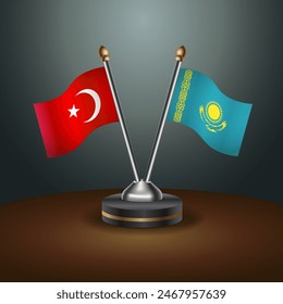 Turkey and Kazakhstan table flags relation with gradient backgrund. Vector Illustration