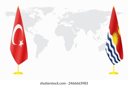 Turkey and Kiribati flags for official meeting against background of world map.