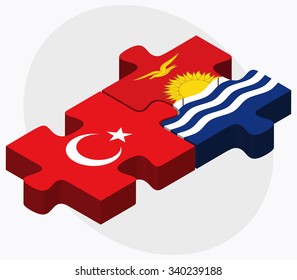 Turkey and Kiribati Flags in puzzle isolated on white background