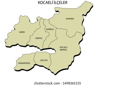 Turquía, vector del mapa del distrito de Kocaeli
