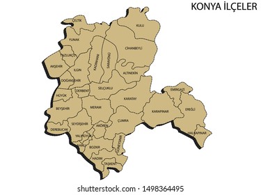 Turkey, Konya district map vector
