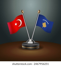 Turkey and Kosovo table flags relation with gradient backgrund. Vector Illustration