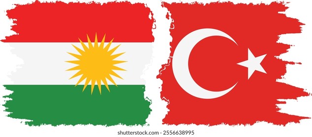 Turkey and  Kurdistan grunge flags connection, vector