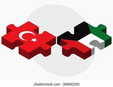 Turkey and Kuwait Flags in puzzle isolated on white background
