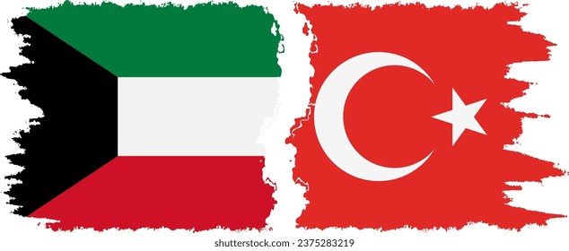Turkey and Kuwait grunge flags connection, vector