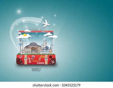 Turkey Landmark Global Travel And Journey paper background. Vector Design Template.used for your advertisement, book, banner, template, travel business or presentation.