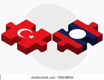 Turkey and Laos Flags in puzzle isolated on white background