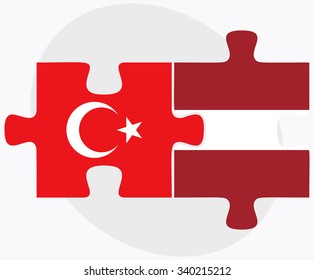 Turkey and Latvia Flags in puzzle isolated on white background